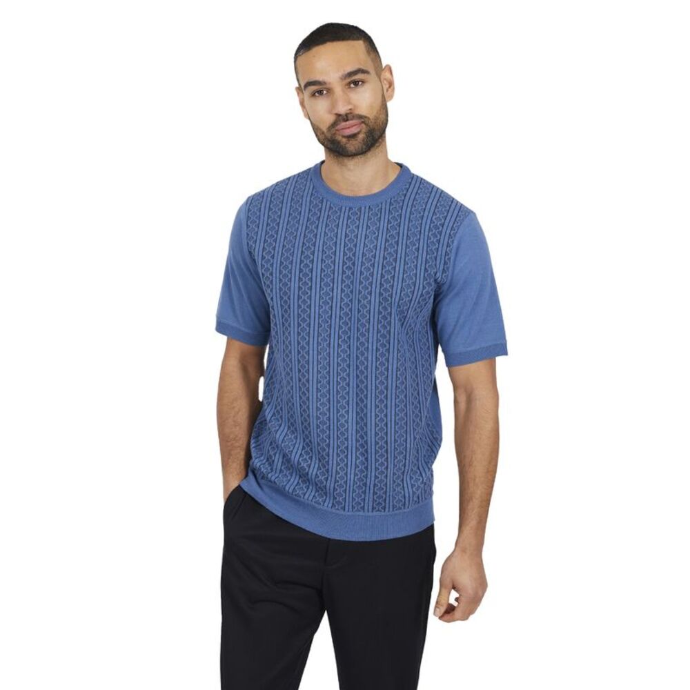 Brave Soul Mens Knitted Crew Neck Short-Sleeved Top / Blue